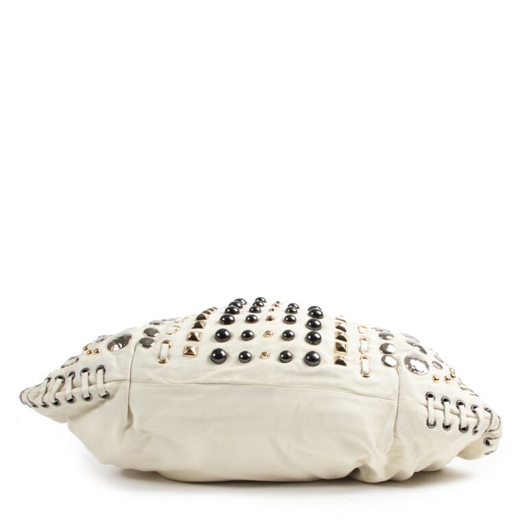Miu Miu White Studded Leather Shoulder Bag Labellov Buy and