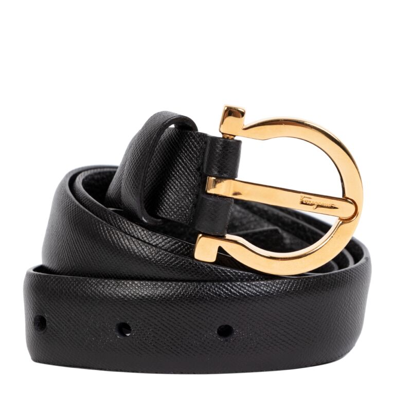Ferragamo Black Gold Belt Size 70 Labellov Buy and Sell