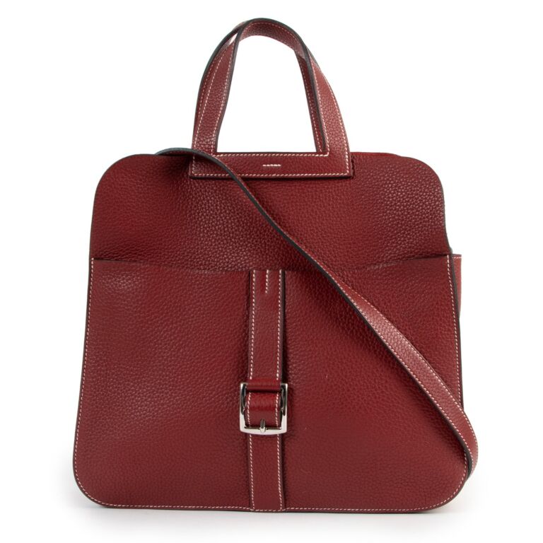 HERMES Taurillon Clemence Verso Halzan 31 GM Rouge Casaque Vermillion  1288891