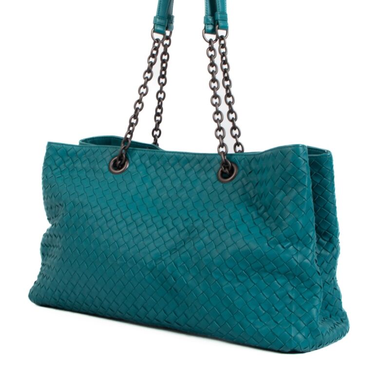 Bottega Veneta Blue Intrecciato Chain Tote Bag ○ Labellov