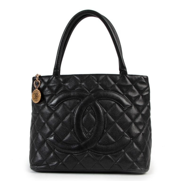 Chanel Black Quilted Caviar Leather Vintage Medaillon Tote Bag