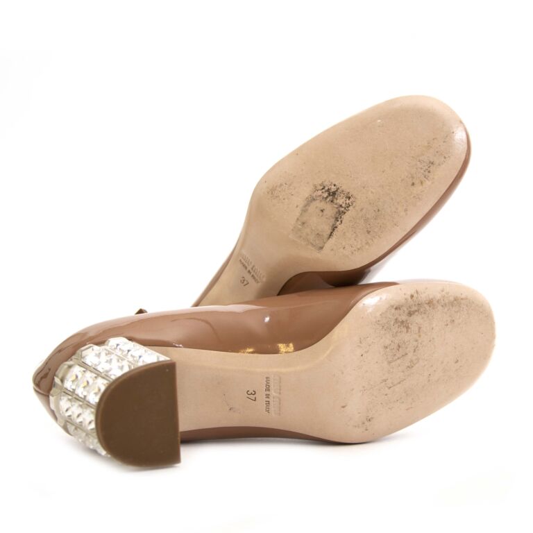 Miu Miu Pink Patent Leather Crystal Heel Pumps Size 37 Labellov Buy and Sell Authentic Luxury