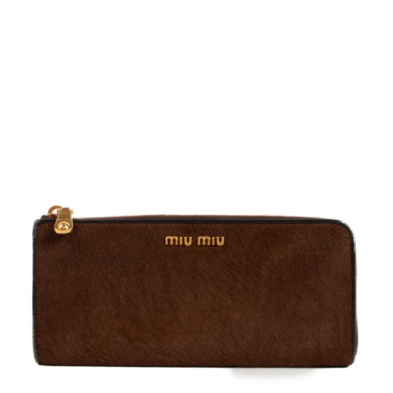 Miu Miu Brown Pony Hair Zipped Wallet ○ Labellov ○ Buy and