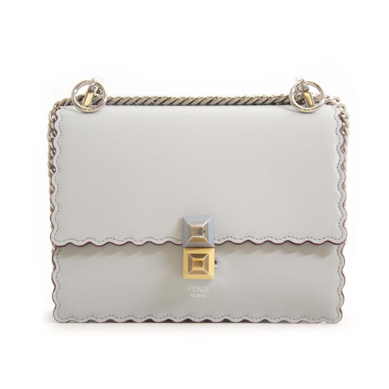 Fendi Small Kan I Pearl Grey Leather Crossbody Bag Labellov