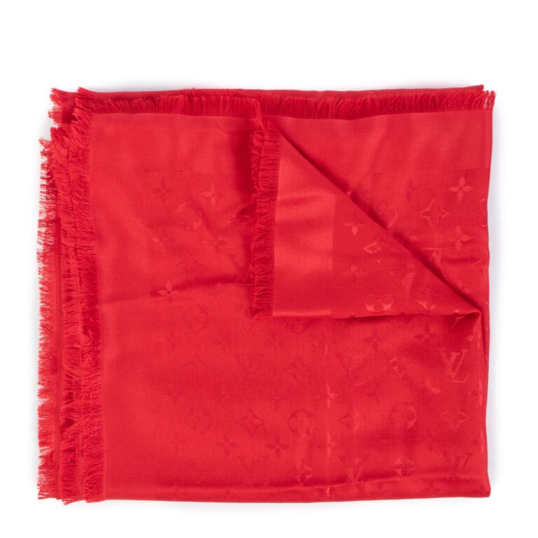 Louis Vuitton Monogram Classic Shawl Red Silk