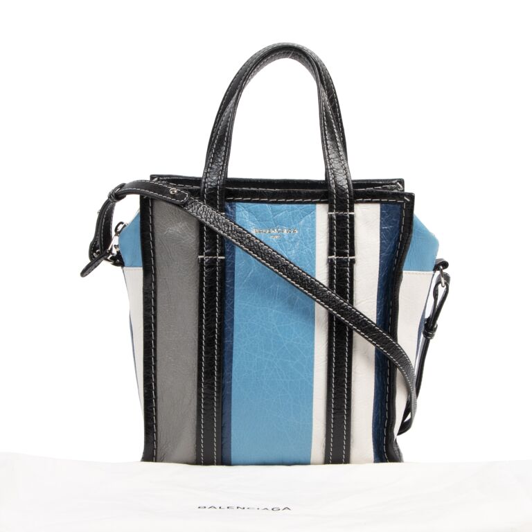 Balenciaga Blue Stripe Bazar Shopper XS Tote Bag Labellov