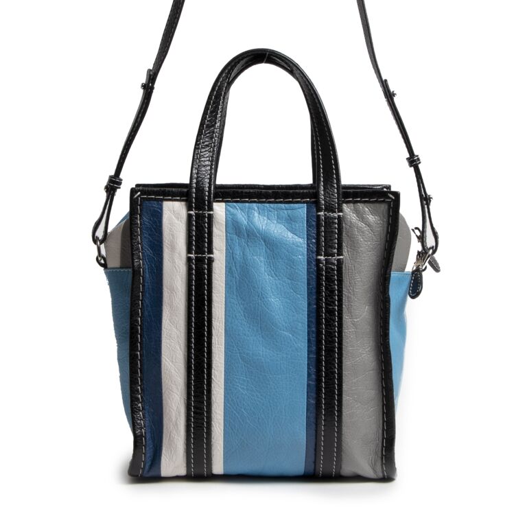 Balenciaga Blue Stripe Bazar Shopper XS Tote Bag ○ Labellov