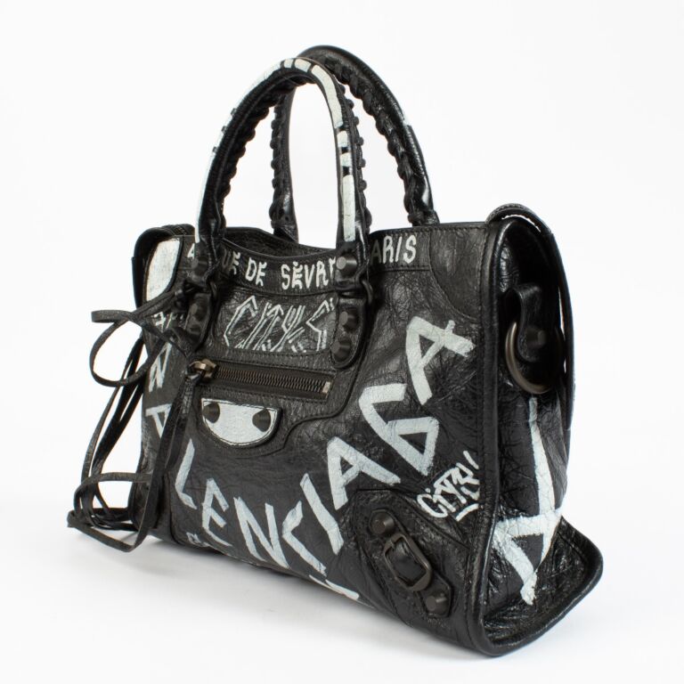Balenciaga Black Graffiti Small City Bag ○ Labellov ○ Buy and