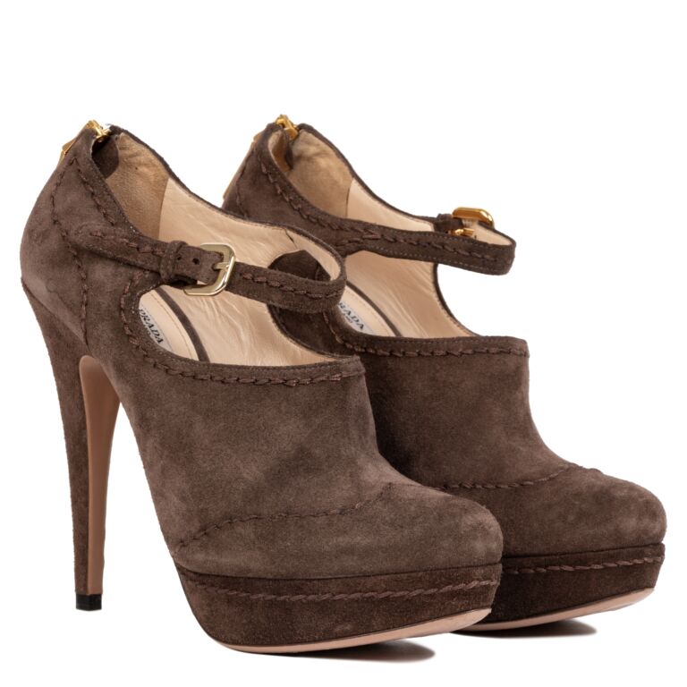 Prada Brown Suede Heels - Size 39,5 ○ Labellov ○ Buy and