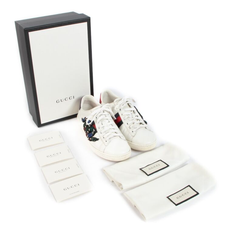 Gucci White Ace Kingsnake Embroidery Sneakers Size 38