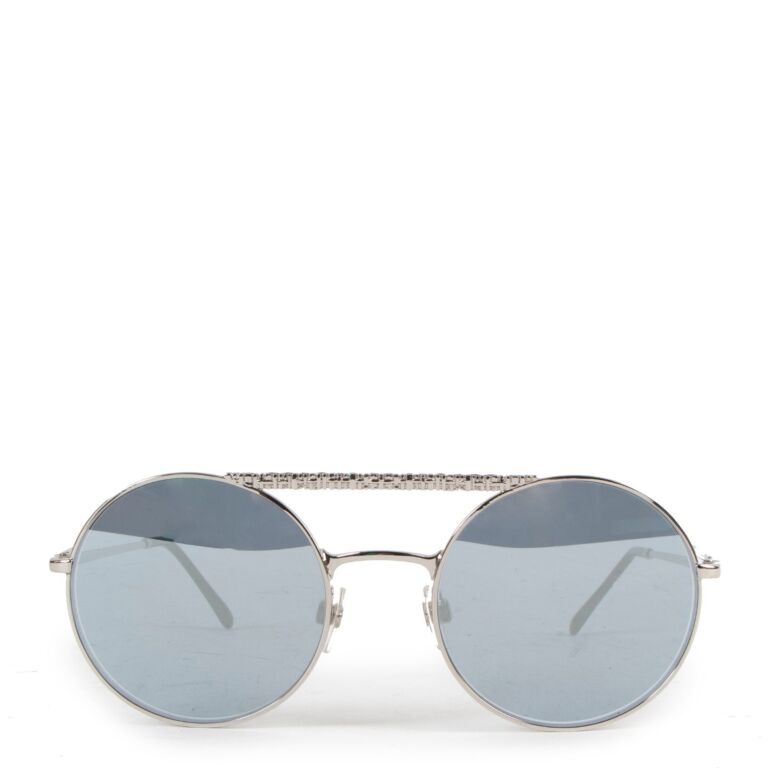 CHANEL Sunglasses 4250 Round Silver Gray 52□22 135 Metal Rope rim Unisex w/  case