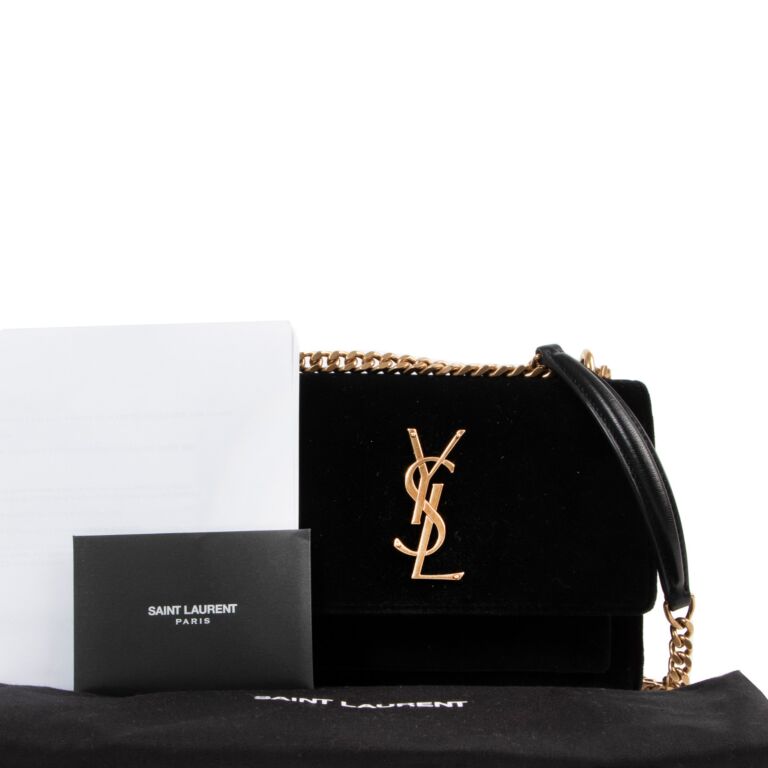 Saint Laurent Sunset Small Velvet And Leather Shoulder Bag in Black