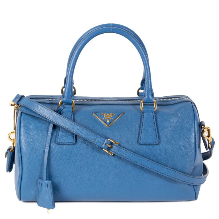Prada Blue Saffiano Lux Bowler Labellov Buy and Sell