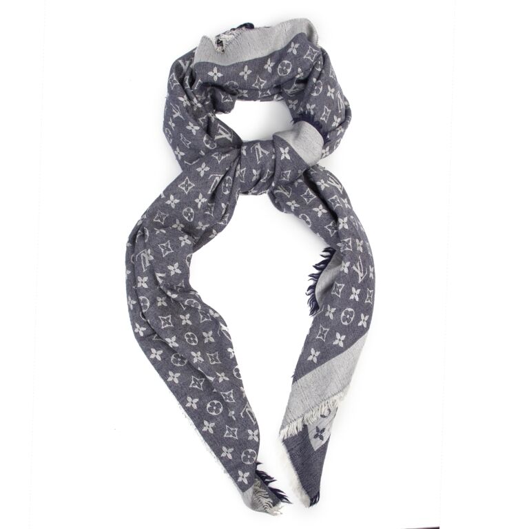 Louis Vuitton Blue Monogram Denim Silk Square Scarf - Yoogi's Closet