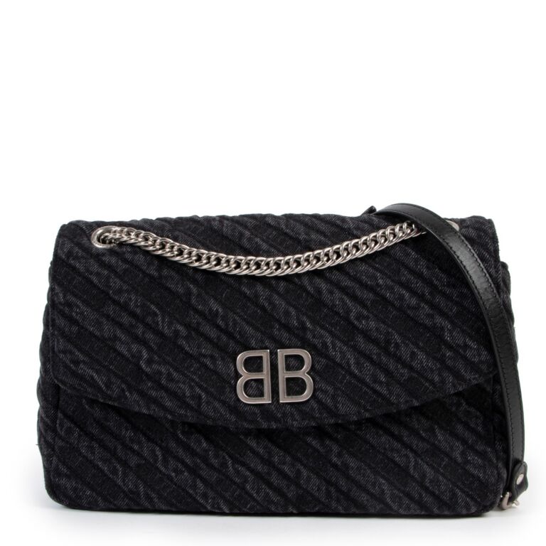 Balenciaga Black Denim BB Round M Crossbody Labellov Buy and Sell Authentic Luxury