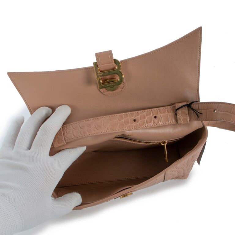 Balenciaga Beige Crocodile Embossed Downtown XS Bag
