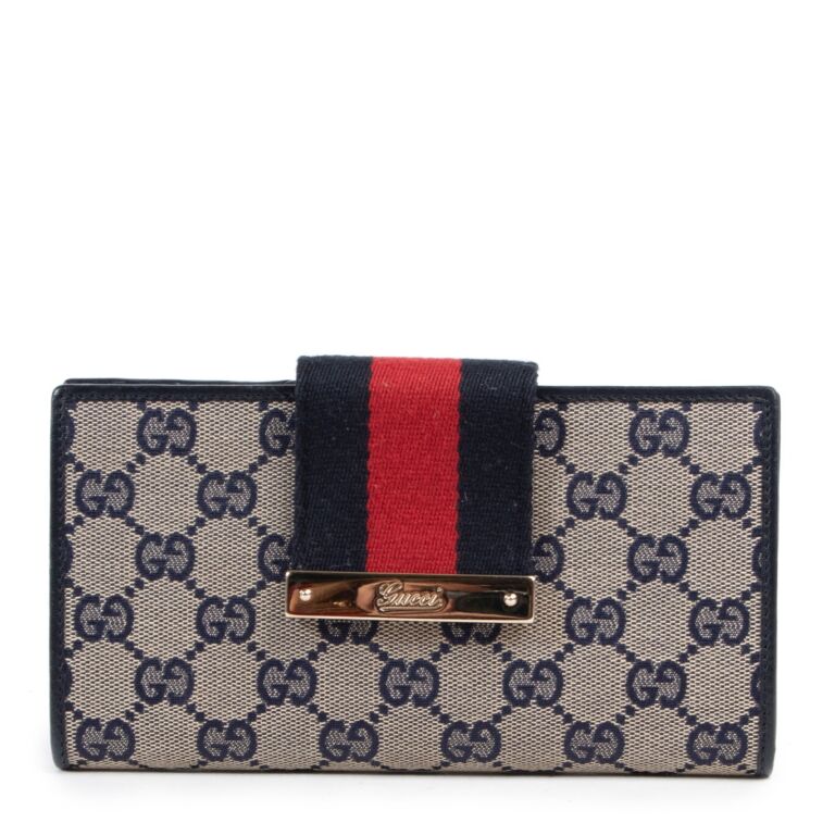 Gucci Blue Monogram Web Canvas Wallet ○ Labellov ○ and Sell Luxury