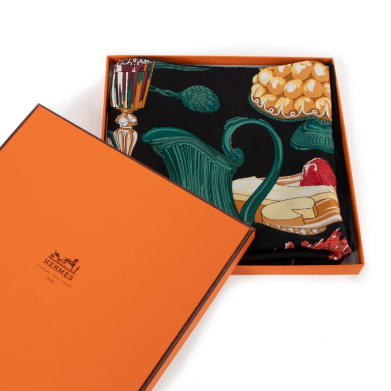 Hermès Black Gastronomie Carré 90 Silk Scarf ○ Labellov ○ Buy