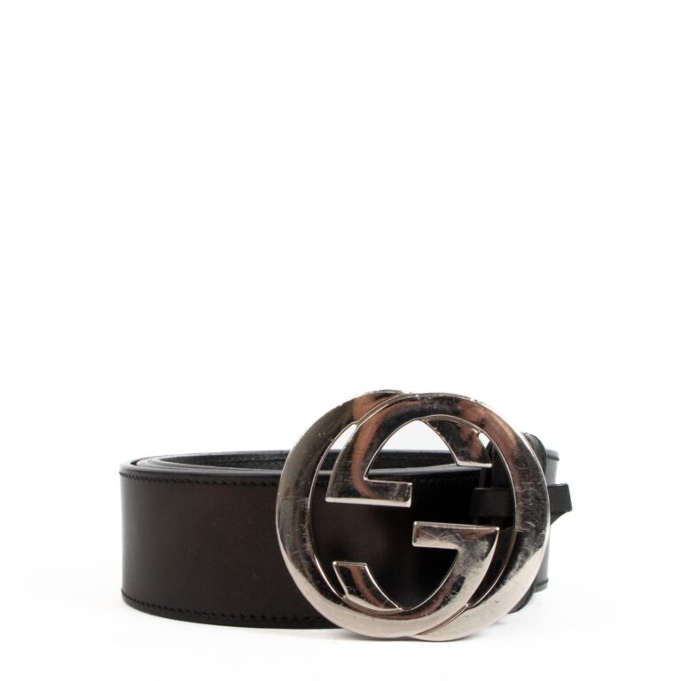 Gucci Interlocking G Black Leather Belt Size 100 Labellov