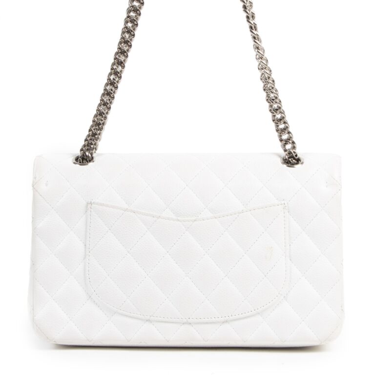 Chanel Classic Small Double Flap, White Caviar Leather with Light Gold  Hardware, Preowned in Box GA001