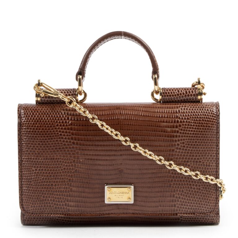 Dolce Gabbana Brown Alligator Sicily Phone Case Bag Labellov