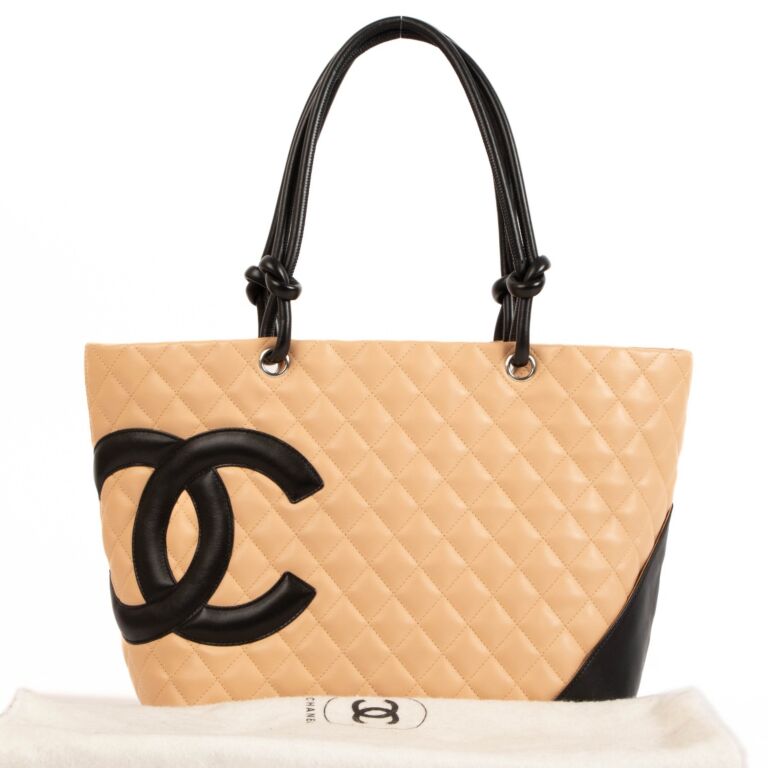 Chanel Beige/Black Quilted Cambon Ligne Large Tote Bag - Yoogi's Closet