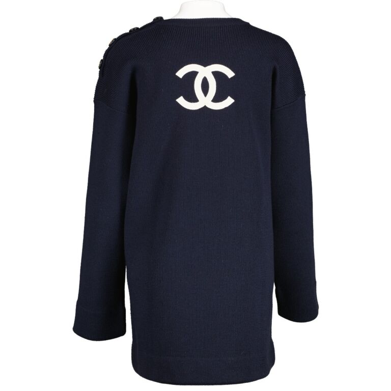 Chanel Vintage Blue CC Back Logo Button Sweater Labellov Buy