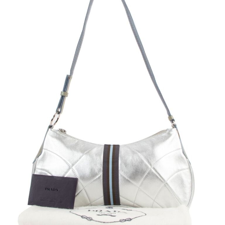 Prada Metallic Silver Quilted Nappa Shoulder Bag ○ Labellov