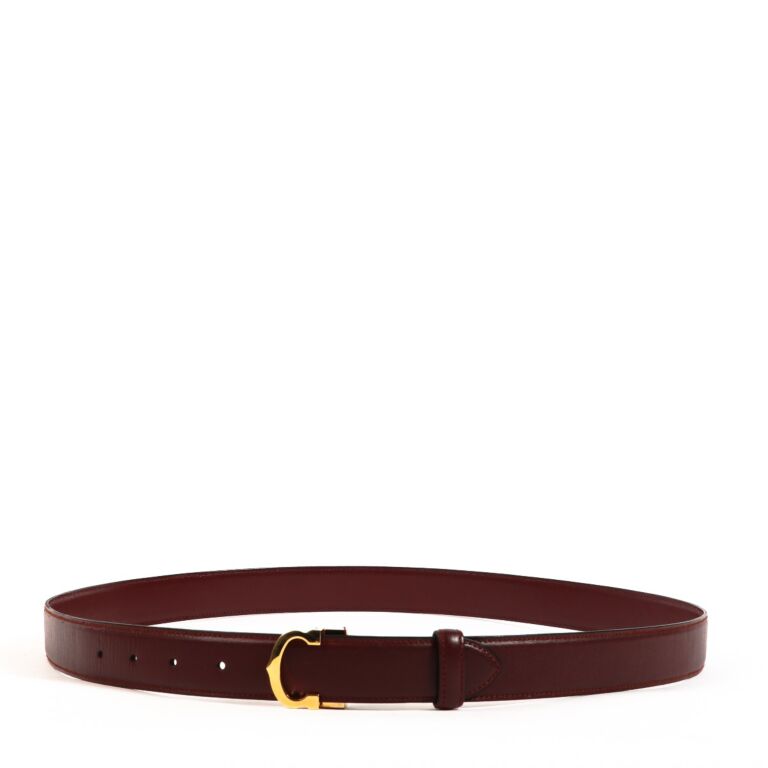 must de Cartier バーガンディ レザーベルト CARTIER belt leather Bordeaux Gold Metal Must Line No Size