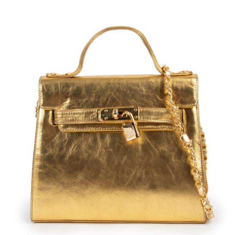 Moschino Gold Leather Crossbody Bag Labellov Buy and Sell Authentic Luxury