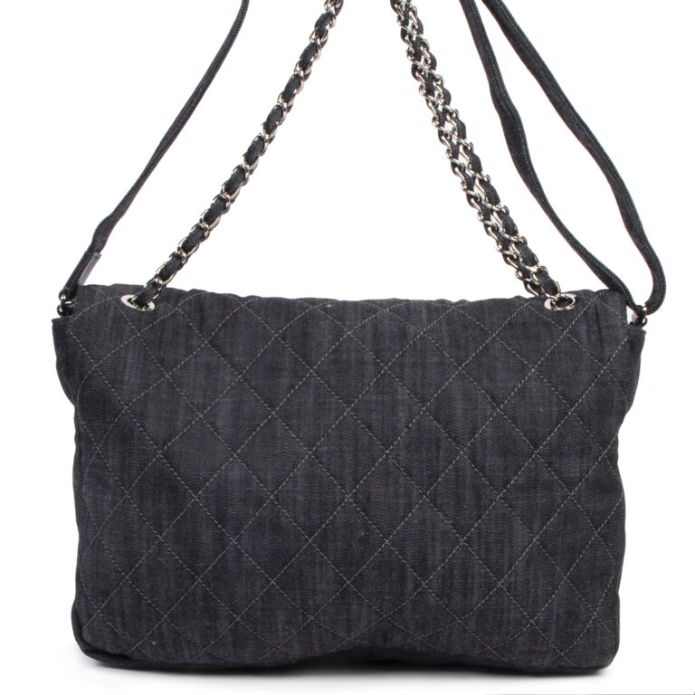 Chanel Denim Quilted XL Classic Flap Shoulder Bag ○ Labellov