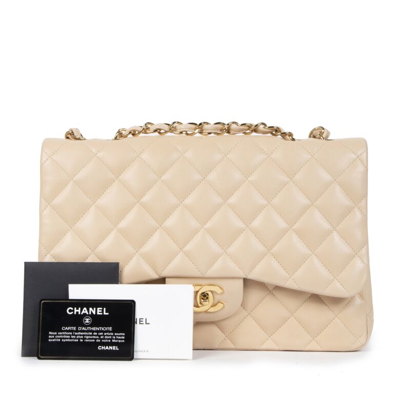 Chanel Single Flap Jumbo Beige GHW - Designer WishBags