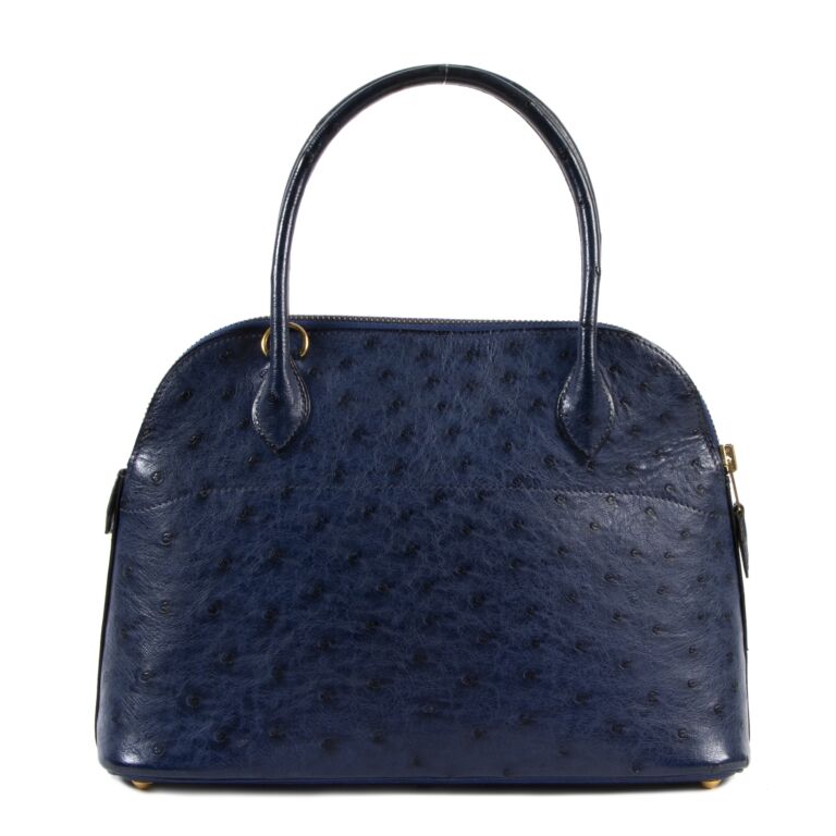 Hermès Bolide 27 Blue Ostrich + Strap ○ Labellov ○ Buy and