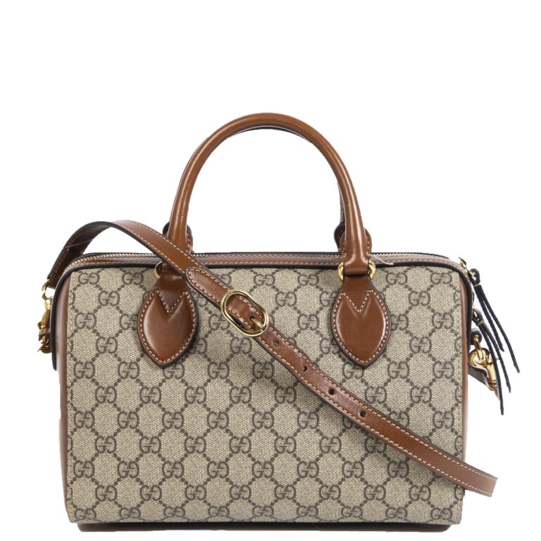 Gucci Small GG Supreme Boston Brown Bag Labellov Buy and Sell Authentic ...