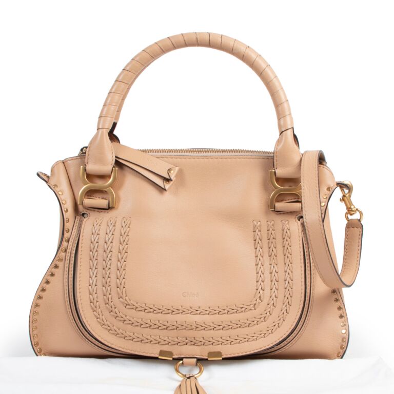 CHLOE Calfskin Medium Marcie Round Crossbody Bag Beige 1291684