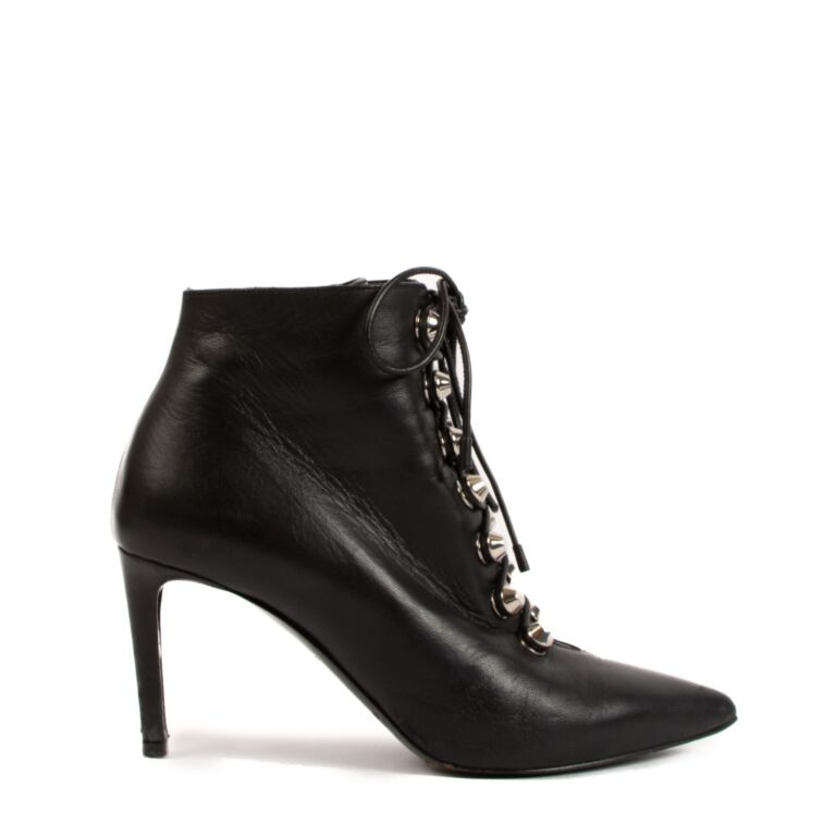 Balenciaga Black Leather Lace up Ankle Boots size 35