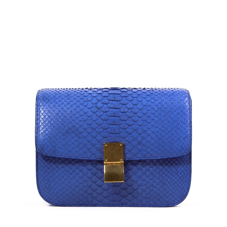 Celine Royal Blue Python Medium Classic Box Bag Labellov Buy