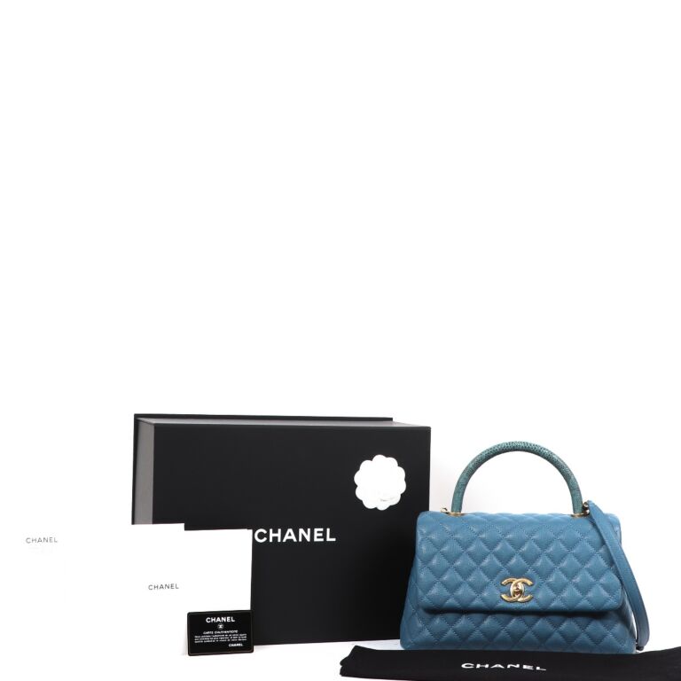 Chanel Teal Caviar Leather & Lizard Coco Handle Bag ○ Labellov
