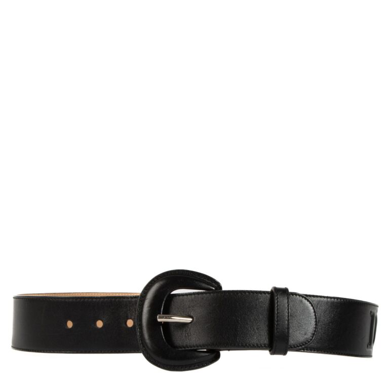 Christian Dior Black Leather Logo Wide Belt - size 80