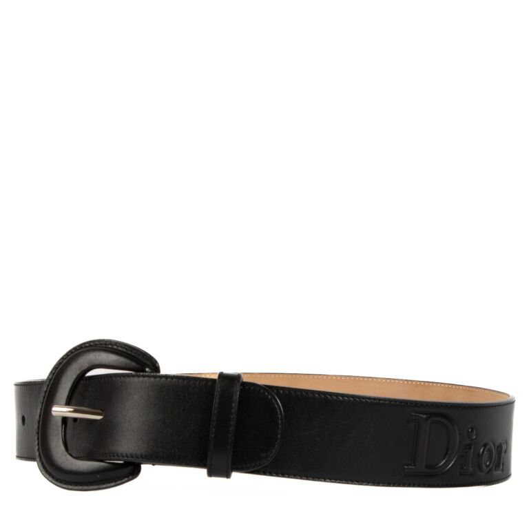 Christian Dior Black Leather Logo Wide Belt - size 80