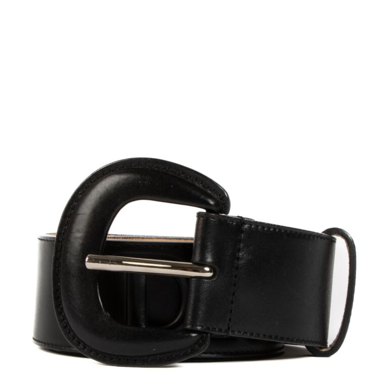Christian Dior Black Leather Logo Wide Belt - size 80
