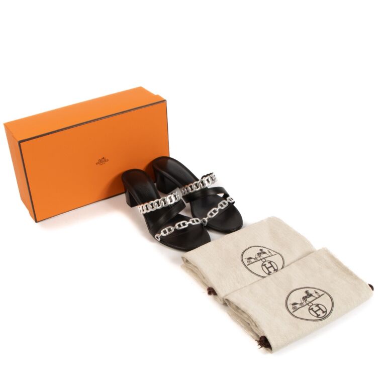 Hermès Black and Silver Ajaccio Sandals - size 36