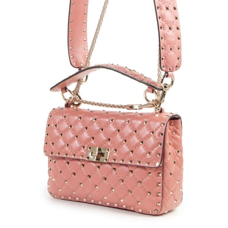 Rockstud Spike Calfskin Shoulder Bag for Woman in Pink Pp