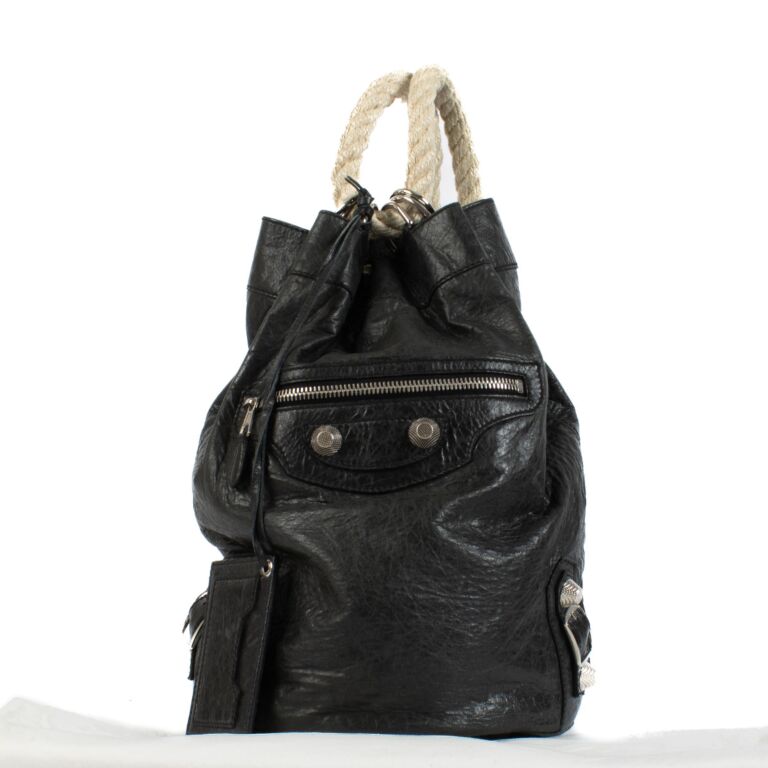 Balenciaga Black Leather Motocross Rope Bucket Backpack