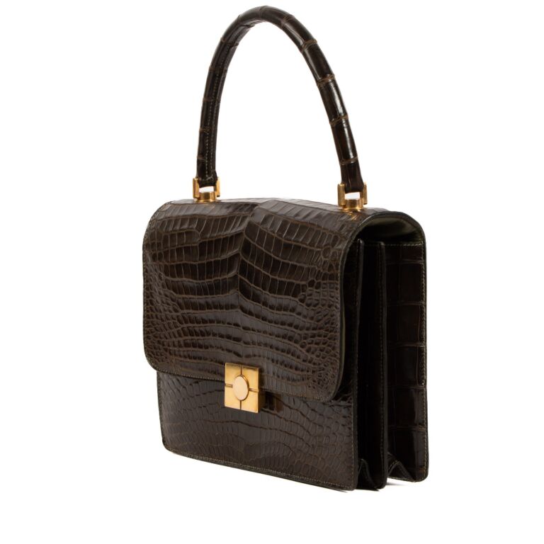 Herm s Vintage Brown Crocodile Top Handle Bag Labellov Buy