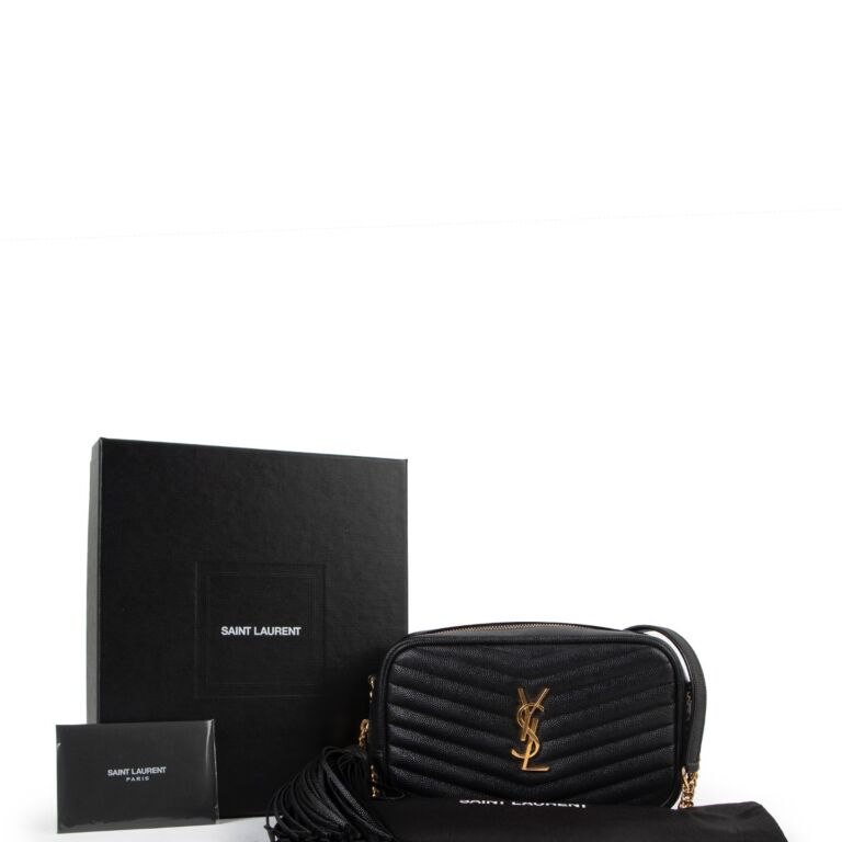 YVES SAINT LAURENT Mini Lou Grain De Poudre Camera Bag Black