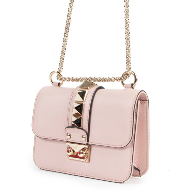 Valentino Garavani Mini Rockstud Glam Lock Leather Crossbody Bag Pink $1890