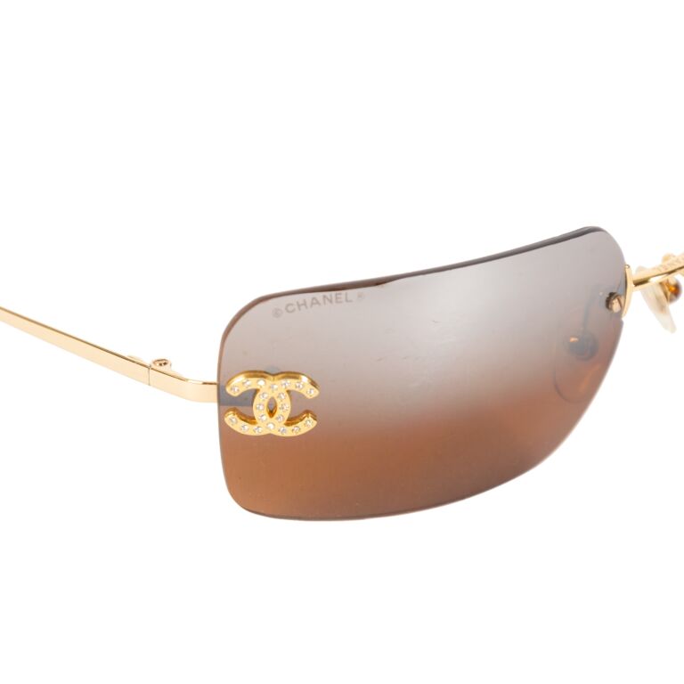 Chanel Gold Brown Rimless Crystal CC Logo Sunglasses ○ Labellov ○ Buy and  Sell Authentic Luxury