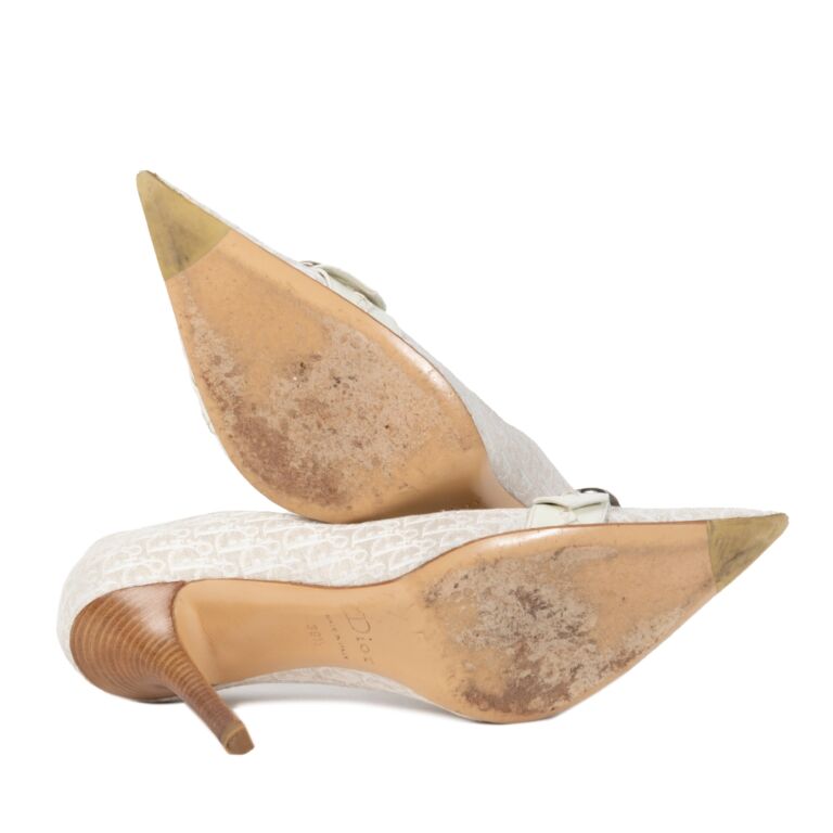 Christian Dior Beige Monogram Canvas Pointed Heels Size 39 5