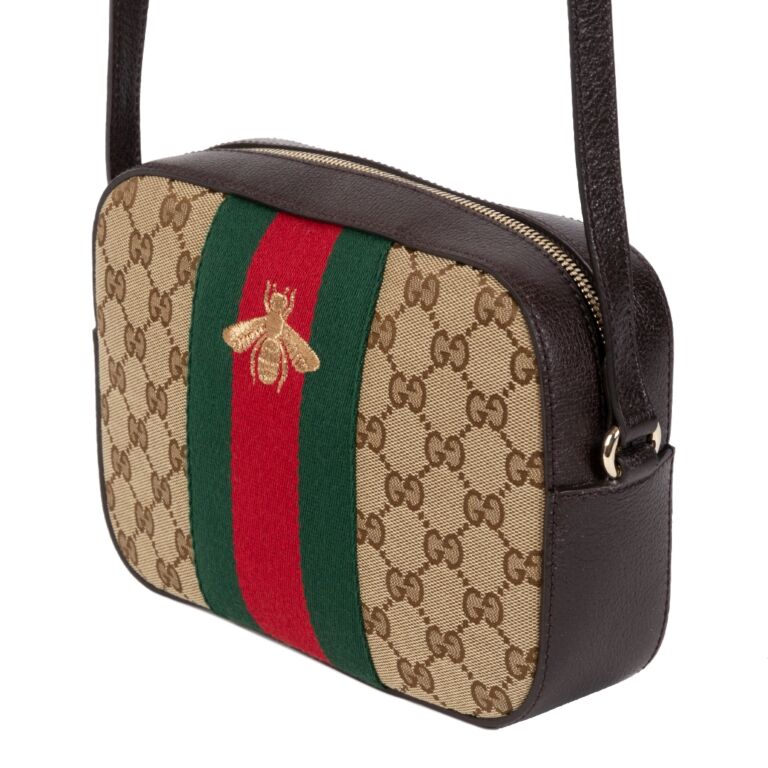 Gucci Monogram GG Supreme Web Small Webby Bee Shoulder Bag